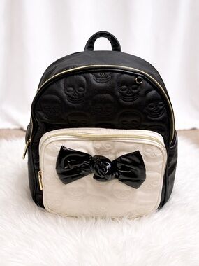 Betsey Johnson Skull Mini Backpack Black Cream Bow Gothic Chic Bag